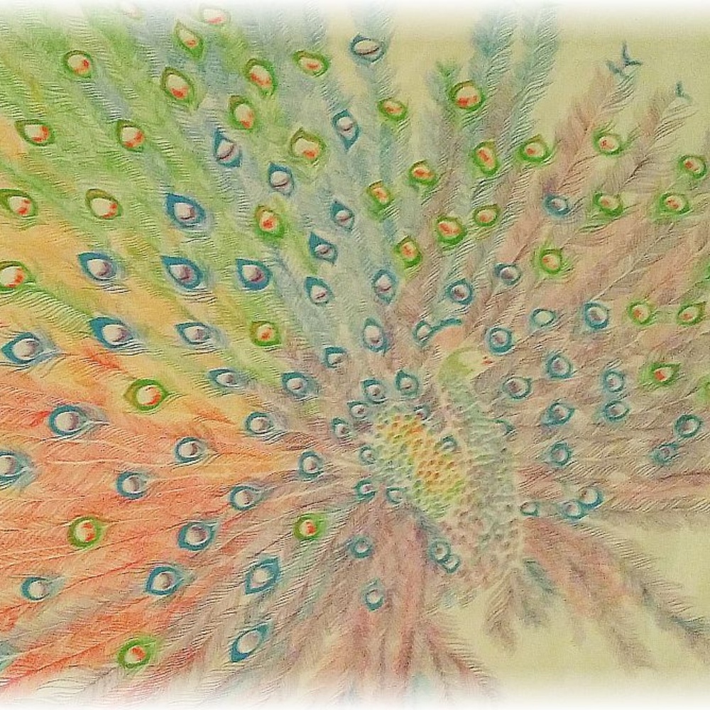 Liberty London Vintage Peacock Scarf 100% Silk
